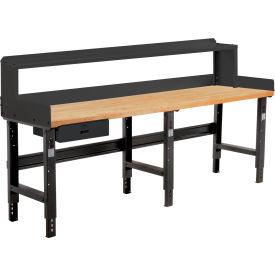 GoVets™ 96 x 36 Adj Height Workbench w/Drawer&Riser Black- Maple Square Edge Top 088BBK319