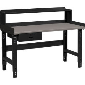 GoVets™ 60 x 36 Adj Height Workbench w/Drawer&Riser Black- Steel Square Edge Top 153BBK183