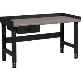 GoVets™ 72 x 36 Adj Height Workbench w/Drawer Black- Steel Square Edge Top 155ABK183