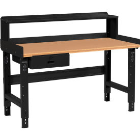 GoVets™ 72 x 30 Adj Height Workbench w/Drawer&Riser Black- Shop Top Square Edge Top 164BBK183