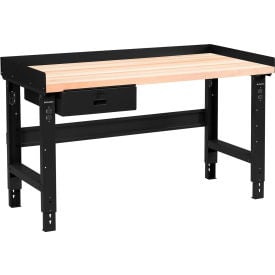 GoVets™ 60 x 30 Adj Height Workbench w/Drawer Black- Maple Square Edge Top 166ABK183
