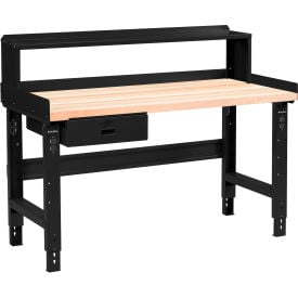 GoVets™ 60 x 30 Adj Height Workbench w/Drawer&Riser Black- Maple Square Edge Top 166BBK183