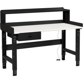 GoVets™ 60 x 30 Adj Height Workbench w/Drawer&Riser Black- ESD Safety Edge Top 225BBK250