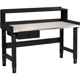 GoVets™ 48 x 30 Adj Height Workbench w/Drawer&Riser BK- Stainless Steel Square Top 680BBK318
