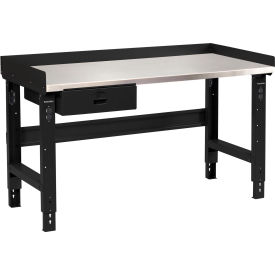 GoVets™ 48 x 30 Adj Height Workbench w/Drawer Black- Stainless Steel Square Top 681ABK318