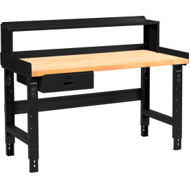 GoVets™ 72 x 36 Adj Height Workbench w/Drawer&Riser Black-Birch Square Edge Top 917BBK318