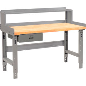 GoVets™ 72 x 36 Adj Height Workbench w/Drawer&Riser Gray-Birch Square Edge Top 917BGY318