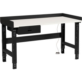 GoVets™ 60 x 30 Adj Height Workbench w/Drawer Black- ESD Square Edge Top 960ABK254