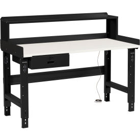 GoVets™ 72 x 36 Adj Height Workbench w/Drawer&Riser Black- ESD Square Edge Top 966BBK254