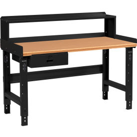 GoVets™ 60 x 30 Adj Height Workbench w/Drawer&Riser Black- Shop Top Safety Edge Top 984BBK183