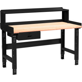 GoVets™ 72 x 30 Adj Height Workbench w/Drawer&Riser Black- Maple Safety Edge Top 988BBK183