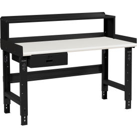GoVets™ 60 x 30 Adj Height Workbench w/Drawer&Riser BK- Plastic Laminate Safety Top 990BBK183
