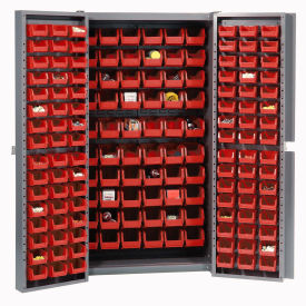 GoVets™ Deep Door Bin Cabinet 156 Red Bins Assembled 38
