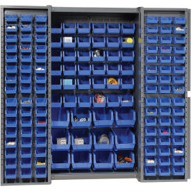 GoVets™ Deep Door Bin Cabinet 144 Blue Bins Assembled 38