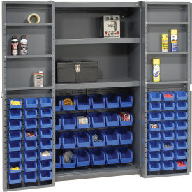 GoVets™ Deep Door Bin Cabinet 72 Blue Bins Assembled 38