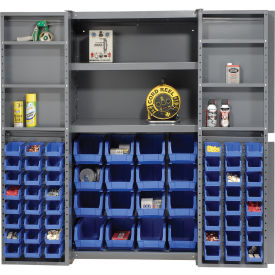 GoVets™ Deep Door Bin Cabinet 64 Blue Bins Assembled 38