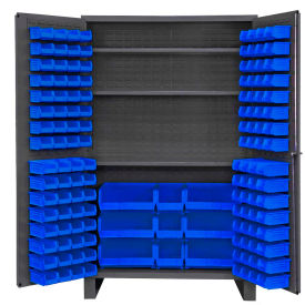 Durham Mfg.® Storage Bin Cabinet 137 Blue Hook-On Bins 3 Adj. Shelves 48