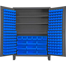 Durham Mfg.® Storage Bin Cabinet 185 Blue Hook-On Bins 3 Adj. Shelves 60
