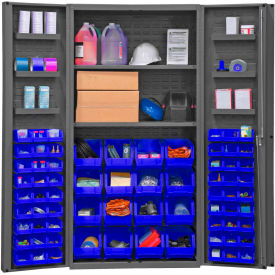 Durham Mfg.® Storage Bin Cabinet 64 Blue Hook-On Bins 2 Adj. Shelves 36