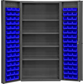 Durham Mfg.® Storage Bin Cabinet 96 Blue Hook-On Bins 4 Adj. Shelves 36