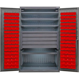 GoVets Configurable Drawer Cabinet48Wx24Dx78HGray5 Shelf4 Drawers120 Red Bins 659SRD708