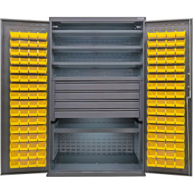 GoVets Configurable Drawer Cabinet 48Wx24Dx78H Gray5 Shelf 4 Drawers120 Yellow Bins 659SYL708