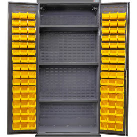 GoVets Configurable Bin & Shelf Cabinet 36Wx24Dx78H Gray 3 Shelf 96 Yellow Bins 666SYL708