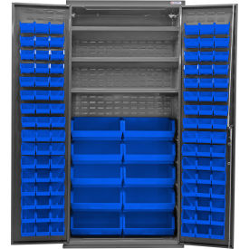 GoVets Configurable Bin & Shelf Cabinet 36Wx24Dx78H Gray 3 Shelf 108 Blue Bins 668SBL708