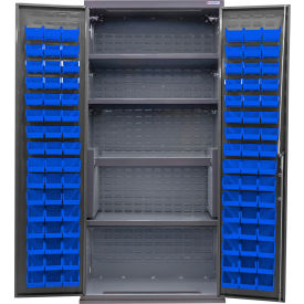 GoVets Configurable Bin & Shelf Cabinet 36Wx24Dx78H Gray 4 Shelf 96 Blue Bins 670SBL708