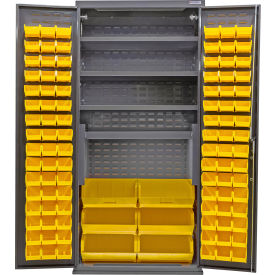 GoVets Configurable Bin & Shelf Cabinet 36Wx24Dx78H Gray 4 Shelf 102 Yellow Bins 672SYL708