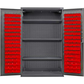 GoVets Configurable Bin & Shelf Cabinet 48Wx24Dx78H Gray 3 Shelf 120 Red Bins 681SRD708