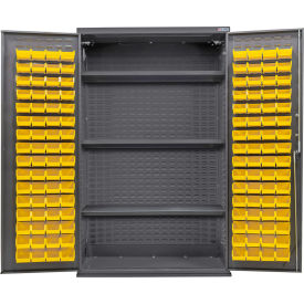 GoVets Configurable Bin & Shelf Cabinet 48Wx24Dx78H Gray 3 Shelf 120 Yellow Bins 681SYL708