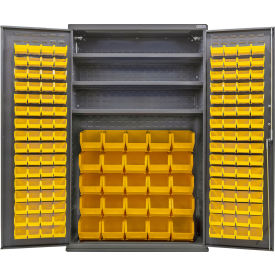 GoVets Configurable Bin & Shelf Cabinet 48Wx24Dx78H Gray 3 Shelf 156 Yellow Bins 682SYL708