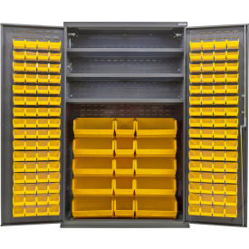 GoVets Configurable Bin & Shelf Cabinet 48Wx24Dx78H Gray 3 Shelf 144 Yellow Bins 683SYL708