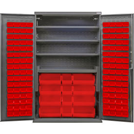 GoVets Configurable Bin & Shelf Cabinet 48Wx24Dx78H Gray 4 Shelf 144 Red Bins 687SRD708