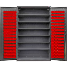 GoVets Configurable Bin & Shelf Cabinet 48Wx24Dx78H Gray 6 Shelf 120 Red Bins 689SRD708