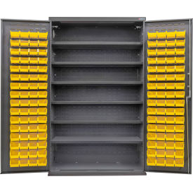 GoVets Configurable Bin & Shelf Cabinet 48Wx24Dx78H Gray 6 Shelf 120 Yellow Bins 689SYL708