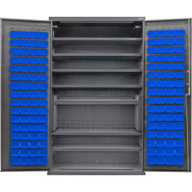 GoVets Configurable Bin & Shelf Cabinet 48Wx24Dx78H Gray 7 Shelf 120 Blue Bins 691SBL708