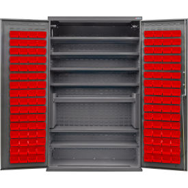 GoVets Configurable Bin & Shelf Cabinet 48Wx24Dx78H Gray 7 Shelf 120 Red Bins 691SRD708