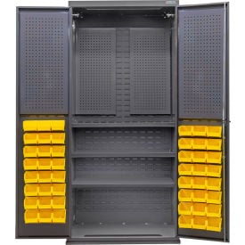 GoVets Configurable Pegboard Cabinet 36Wx24Dx78H Gray 3 Shelf 48 Yellow Bins 723SYL708