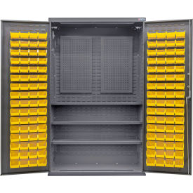 GoVets Configurable Pegboard Cabinet 48Wx24Dx78H Gray 3 Shelf 120 Yellow Bins 725SYL708