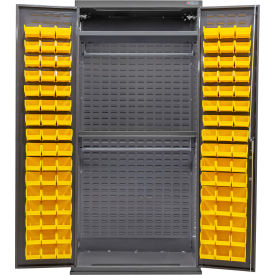 GoVets Configurable Wardrobe Cabinet 36Wx24Dx78H Gray 2 Shelf 96 Yellow Bins 735SYL708