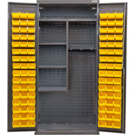 GoVets Configurable Janitorial Cabinet Powered 36Wx24Dx78HGray4 Shelf96 Yellow Bins 744SYL708