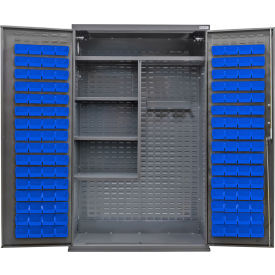 GoVets Configurable Janitorial Cabinet 48Wx24Dx78H Gray 4 Shelf 120 Blue Bins 746SBL708