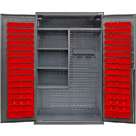 GoVets Configurable Janitorial Cabinet 48Wx24Dx78H Gray 4 Shelf 120 Red Bins 746SRD708