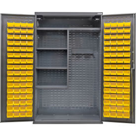 GoVets Configurable Janitorial Cabinet 48Wx24Dx78H Gray 4 Shelf 120 Yellow Bins 746SYL708