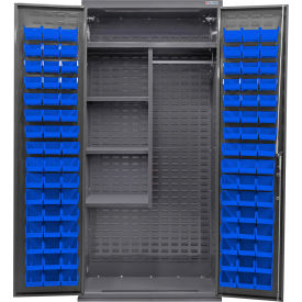 GoVets Combination Configurable Charging Cabinet36Wx24Dx78HGray4 Shelf96 Blue Bins 752SBL708