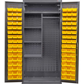 GoVets Combination Configurable Charging Cabinet 36x24x78 4 Shelf 96 Yellow Bins 752SYL708