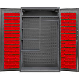 GoVets Configurable Combination Cabinet 48Wx24Dx78H Gray 4 Shelf 120 Red Bins 754SRD708
