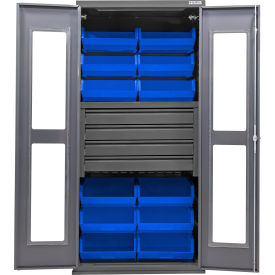 GoVets Clear-View Configurable Drawer Cabinet36Wx24Dx78HGray4 Drawers12 Blue Bins 758SBL708